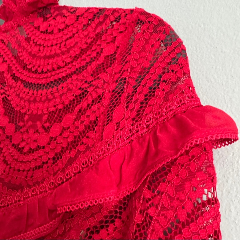 Jonathan Simkhai Red Lace Ruffle Mini Dress Long Sleeve Scallop Cocktail XS sz2 - Picture 14 of 15